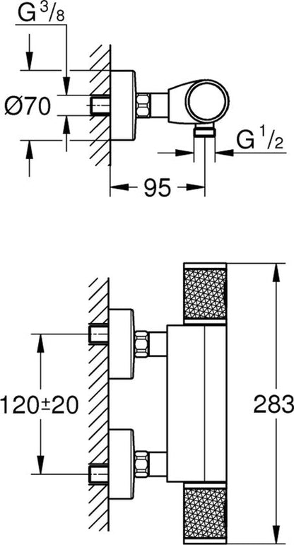 De GROHE Precision Feel thermostatische douchemengkraan in chroom 12CM