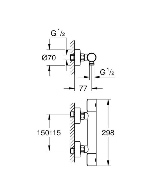 GROHE Grohtherm 1000 Cosmopolitan M – Thermostatische Douchemengkraan (SuperSteel)