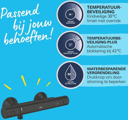 GROHE Precision Start Thermostatische Douchemengkraan in mat zwart
